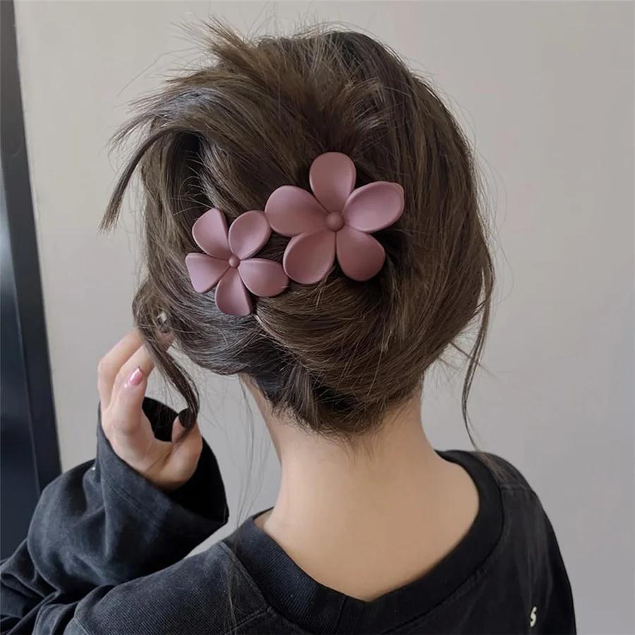 4 pièces pinces à cheveux fleur mat français Barrette à cheveux noir épingles à cheveux florales pin