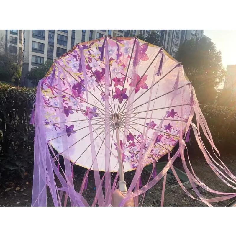 Hanfu – parapluie à pampilles violet lavande, Anime, coupe-vent, pour danse sur la plage, Cosplay, p