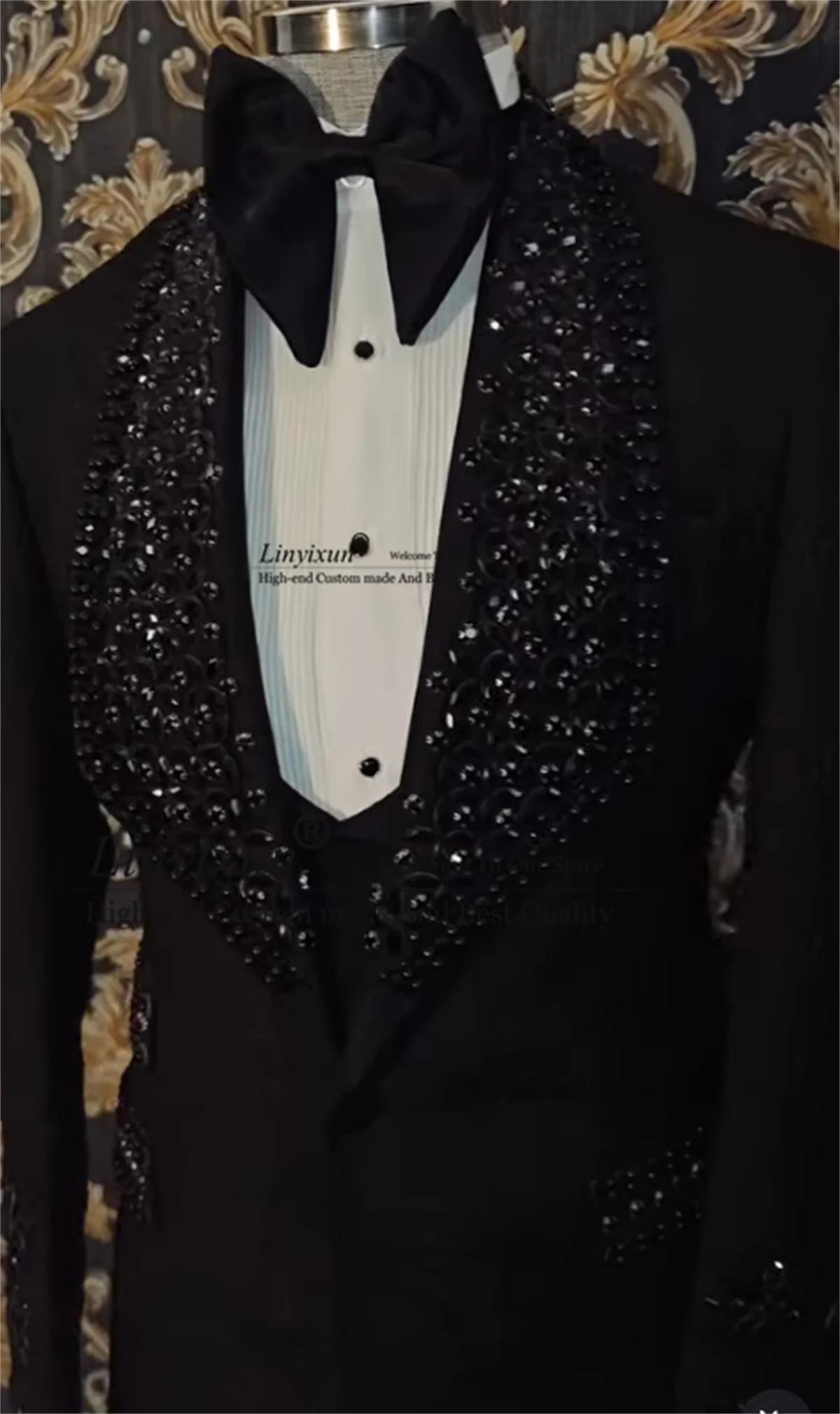 Costume Homme 3 Pièces Brillant avec Ornements, Blazer de Mariage Personnalisé, Smoking de Fête Coup