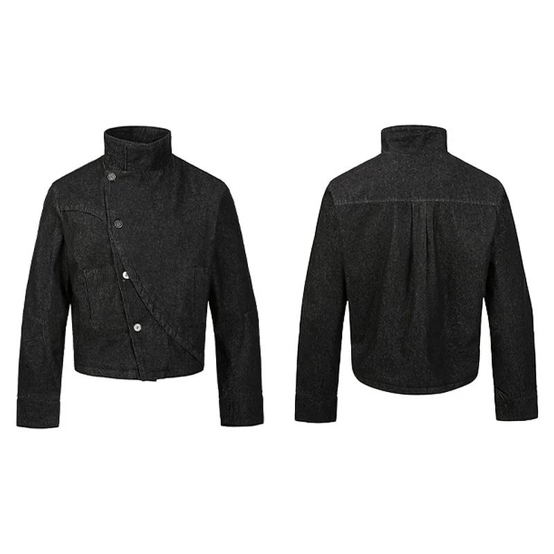 Veste en jean pour homme, nouvelle collection printemps-automne, couleur unie simple, col montant, v