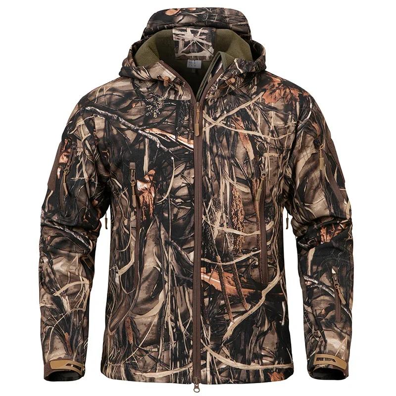 Veste de chasse de Camouflage silencieuse pour hommes, vestes tactiques polaires imperméables, coque