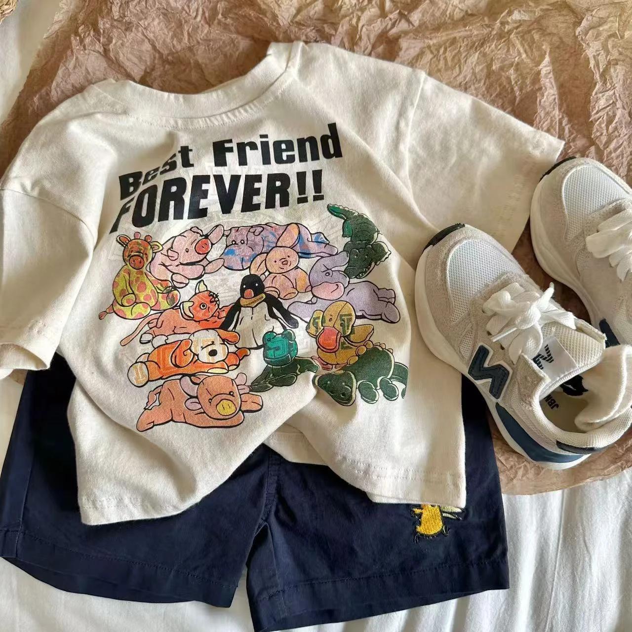 T-shirt d'été à manches courtes pour filles, ample, en coton, col rond, imprimé de dessin animé, 202