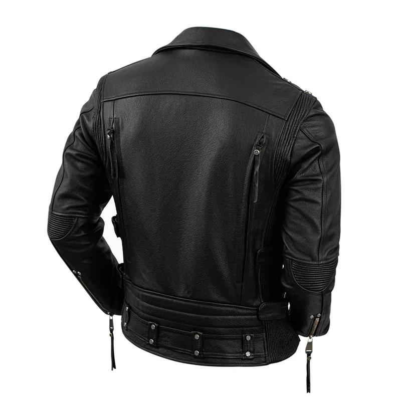 Veste de motard en cuir naturel pour homme, couche supérieure, cuir de vachette, rétro, pierre tremp