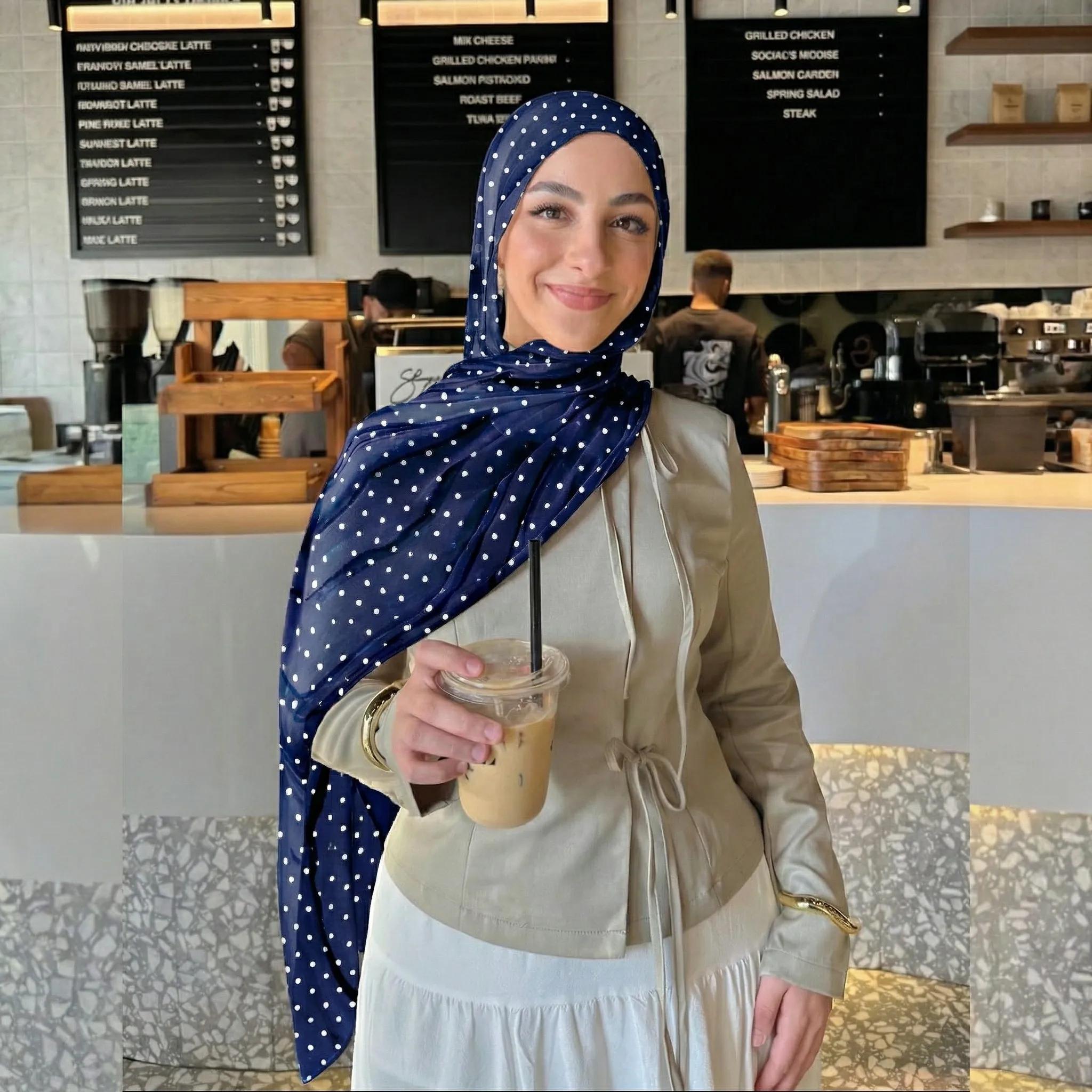 Hijabs Bohèmes à Pois pour Femmes, Châle Aquarelle Doux, Hijabs Musulmans en Coton Modal, Foulard de