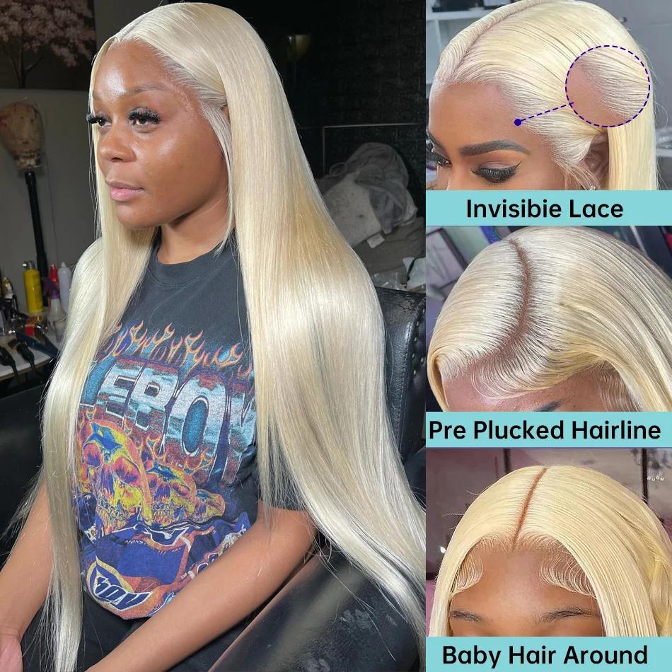 WiggKnitting-Perruque Lace Front Wig naturelle lisse, cheveux blonds, 13x6, 613 HD, 13 age