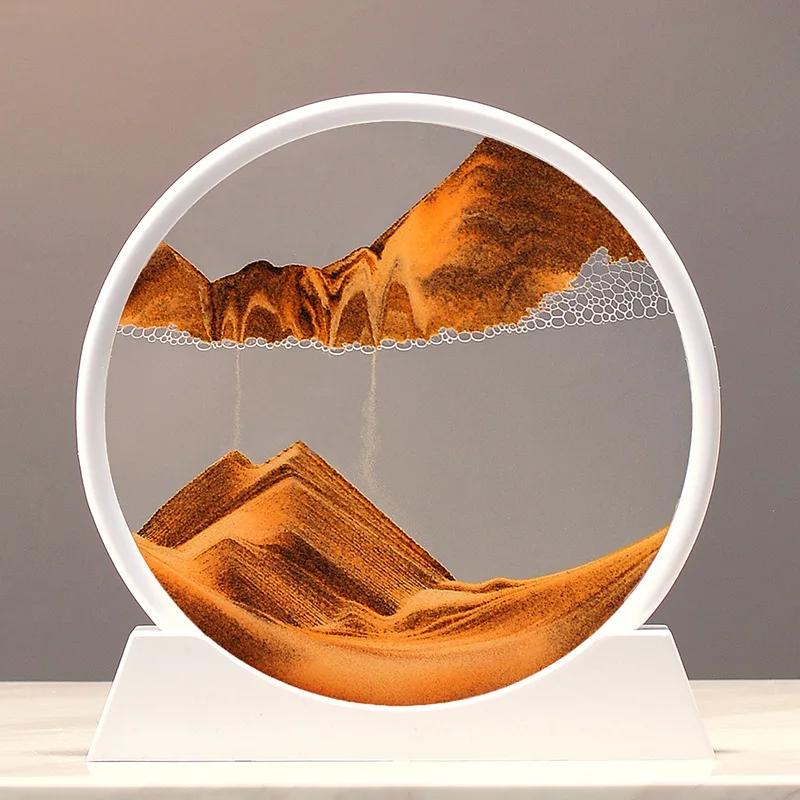 Tableau d'art de sable en mouvement 3D, artisanat de sable mouvant, verre rond, sablier liquide de m