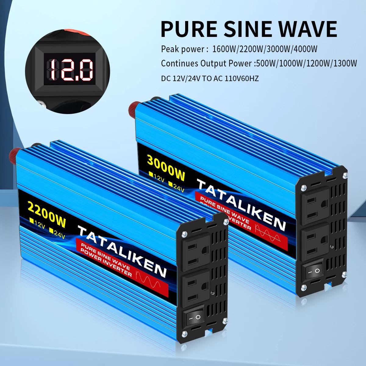 Onduleur à onde sinusoïdale Pure 1000W-4000W DC 12V/24V à AC 110V 60hz, adaptateur de convertisseur