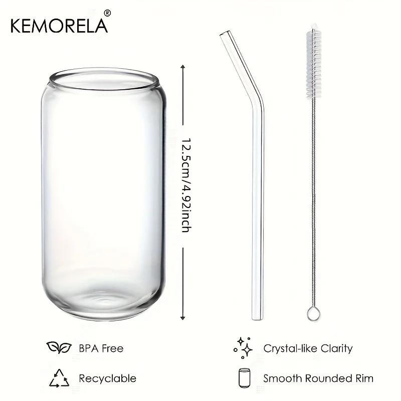 Ensemble de verres à boire en forme de canette avec paille en verre, tasse pour bière, café glacé, w