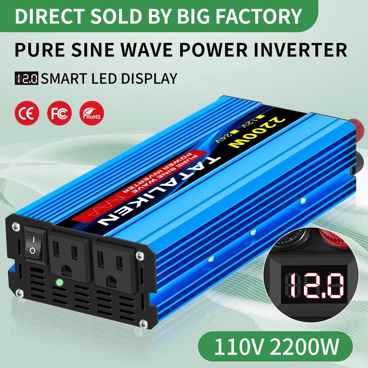 Onduleur à onde sinusoïdale Pure 1000W-4000W DC 12V/24V à AC 110V 60hz, adaptateur de convertisseur