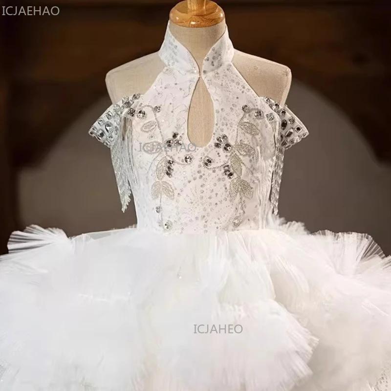 Robe de princesse blanche pour filles, robe de soirée bouffante en Tulle, longue robe de concours, s