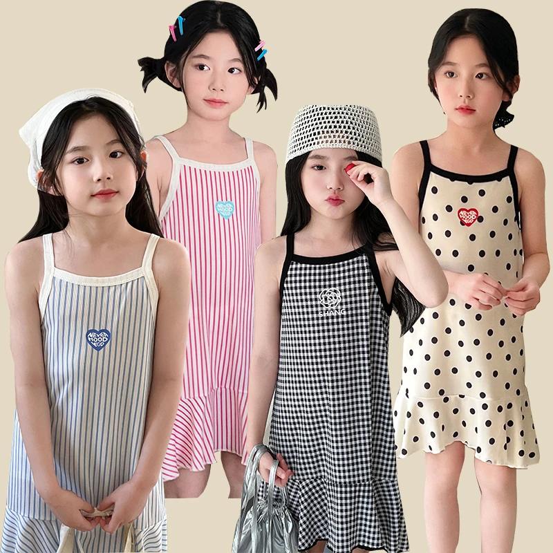 Robes d'été en coton pour filles Robes de mode pour enfants Robes fines à licou pour filles Robes à