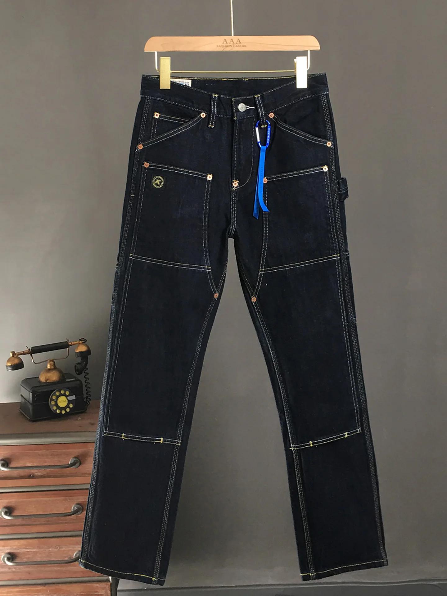 Jean en Denim brut lourd pour hommes, 2025 A/W, 100% coton, bleu, décontracté, droit, rigide, Non ex