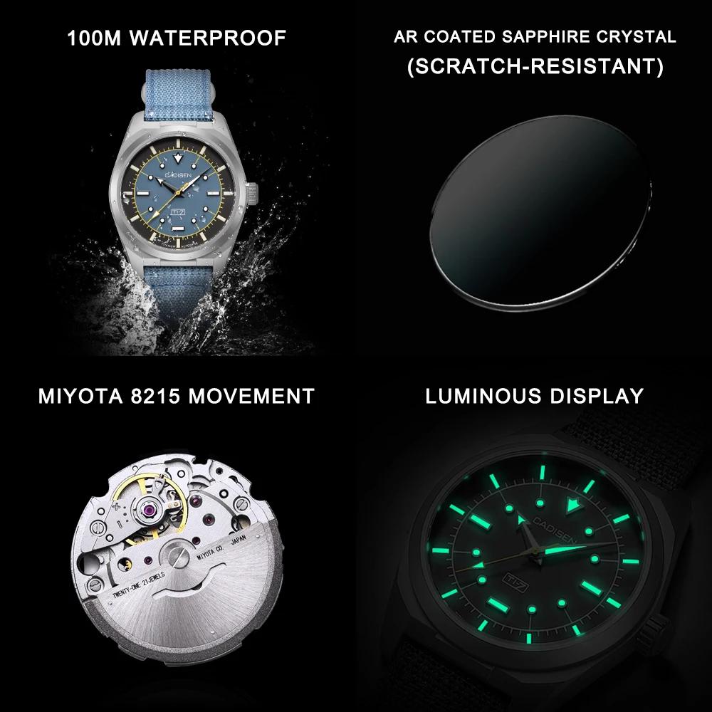 CADISEN TI-7 Autodyne montre-bracelet mécanique automatique en acier titane pour homme, MIYOTA 8215,