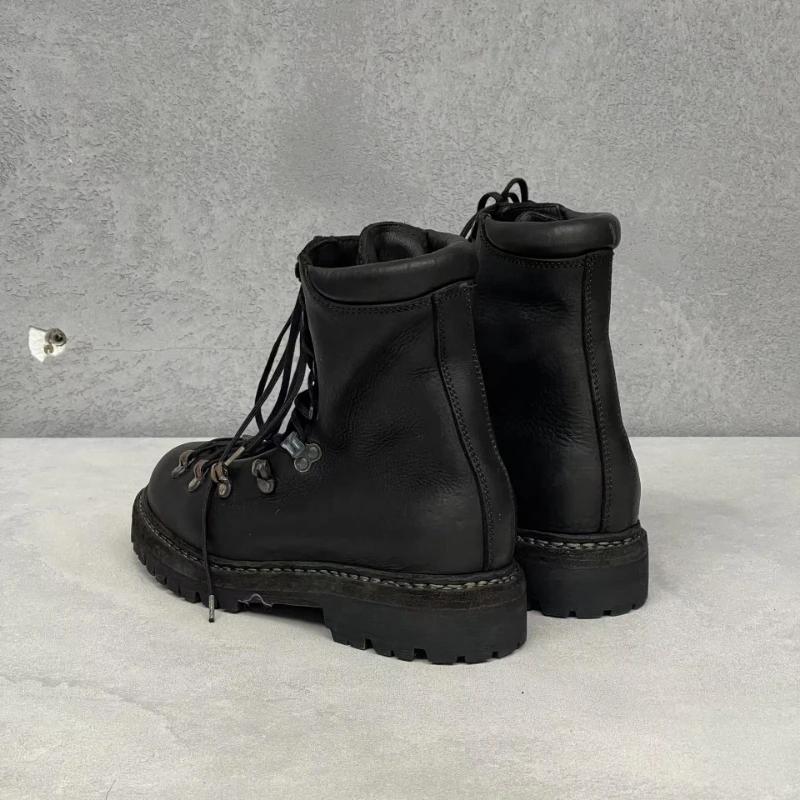 Bottes de moto en cuir véritable pour hommes, chaussures d'alpinisme à lacets en métal, bottes de ra