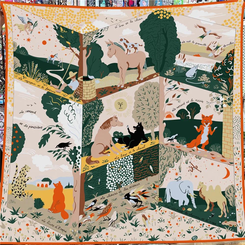 POBING 30% soie 70% cachemire écharpe femmes roulé à la main animaux imprimer foulards carrés envelo