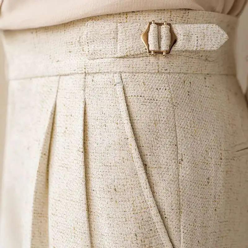 Pantalon de surintendant décontracté taille haute pour hommes, jambe droite, bouton Paris, affaires,
