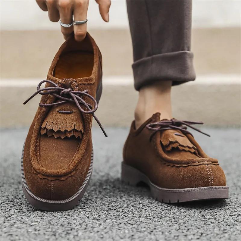 Chaussures en cuir décontractées faites à la main pour hommes, mocassins britanniques Vintage en dai
