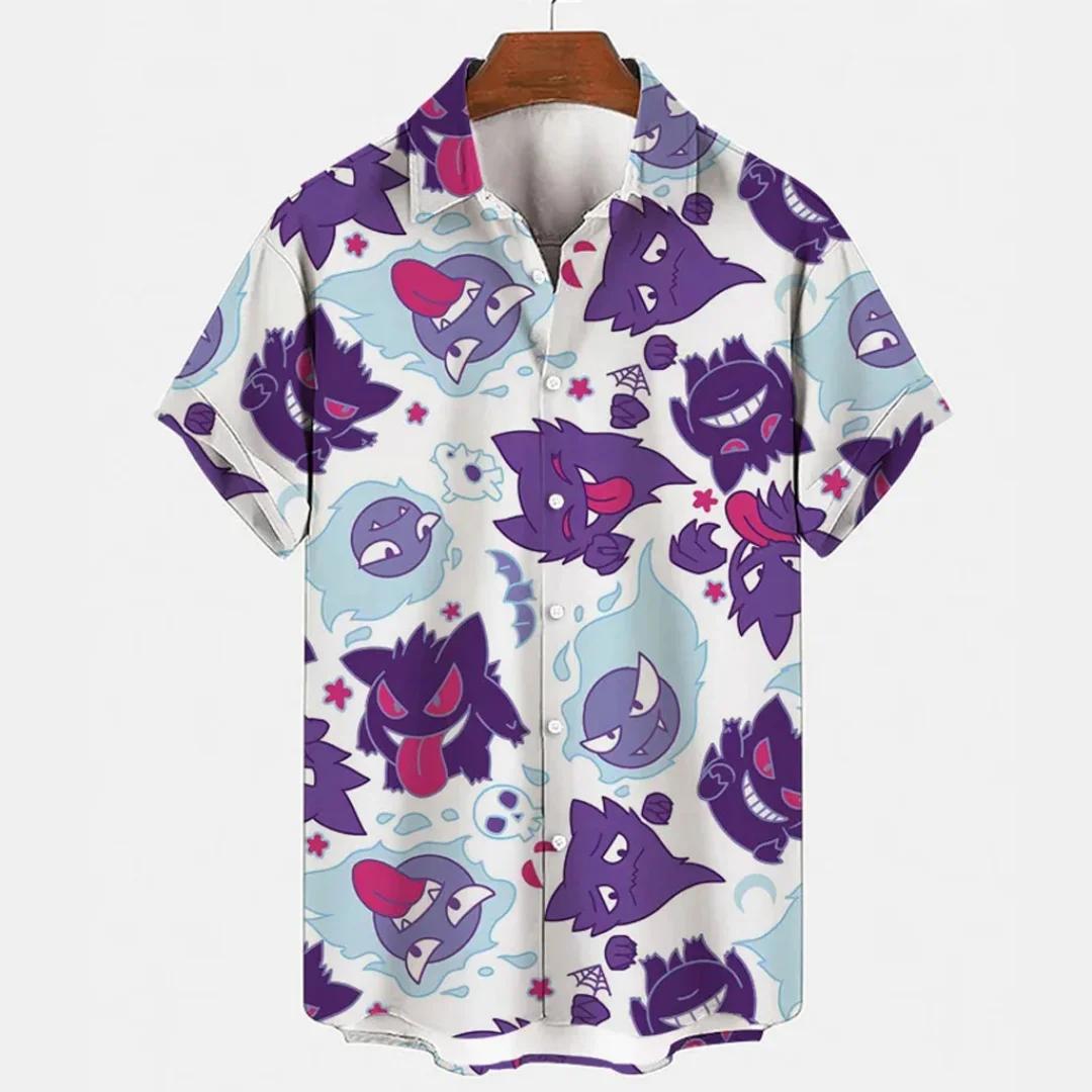 Chemise hawaïenne à boutons avec motif Anime Gengar Pokemon, T-Shirt de sport d'été à séchage rapide