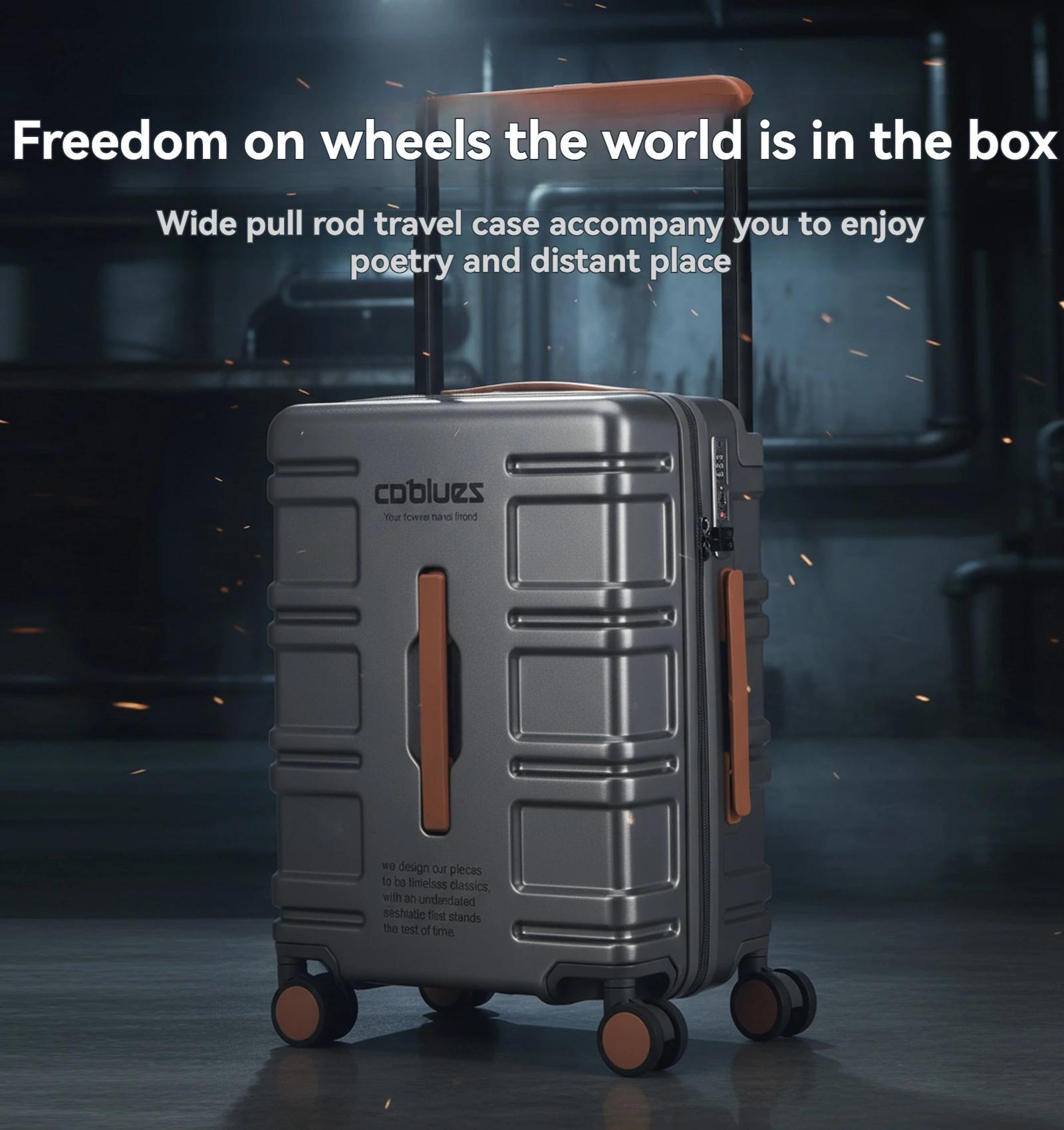 Valise à roulettes grande capacité en PC pur avec poignée large, légère, avec serrure douanière, rou