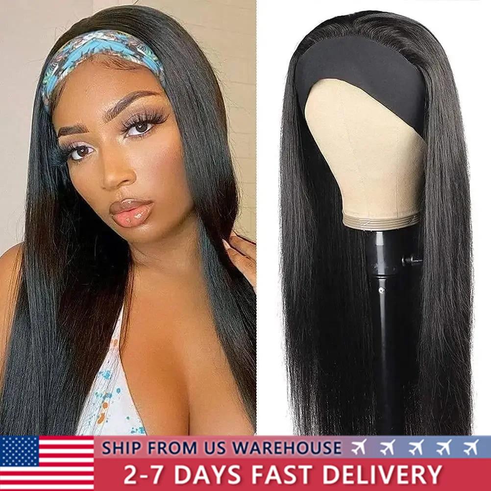 Perruque Brésilienne Naturelle Remy Cheveux Lisses Sans Colle, Faite à la Machine, pour Femme Noire