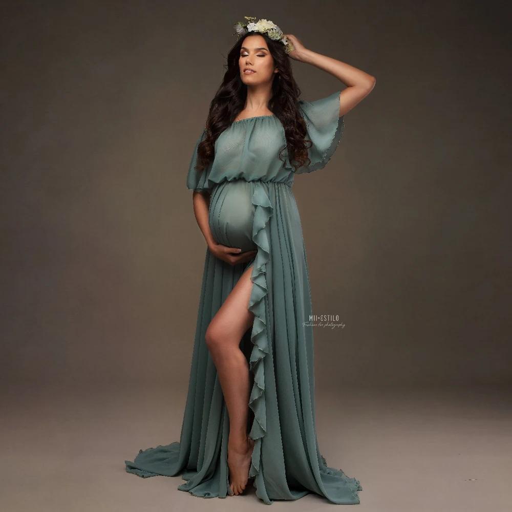 ALTERfur ses-Robe en mousseline de soie à manches volantées pour séance photo, vêtements de vacances