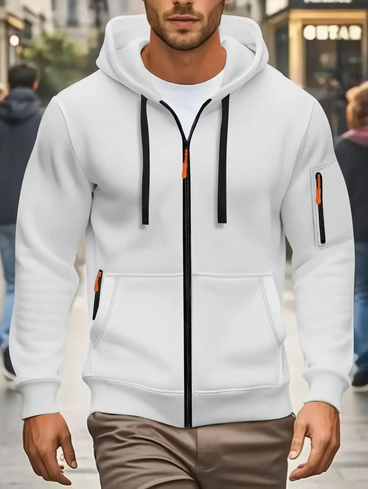 Hommes automne et hiver nouveaux sweats à capuche à manches longues sweat poche fermeture éclair con