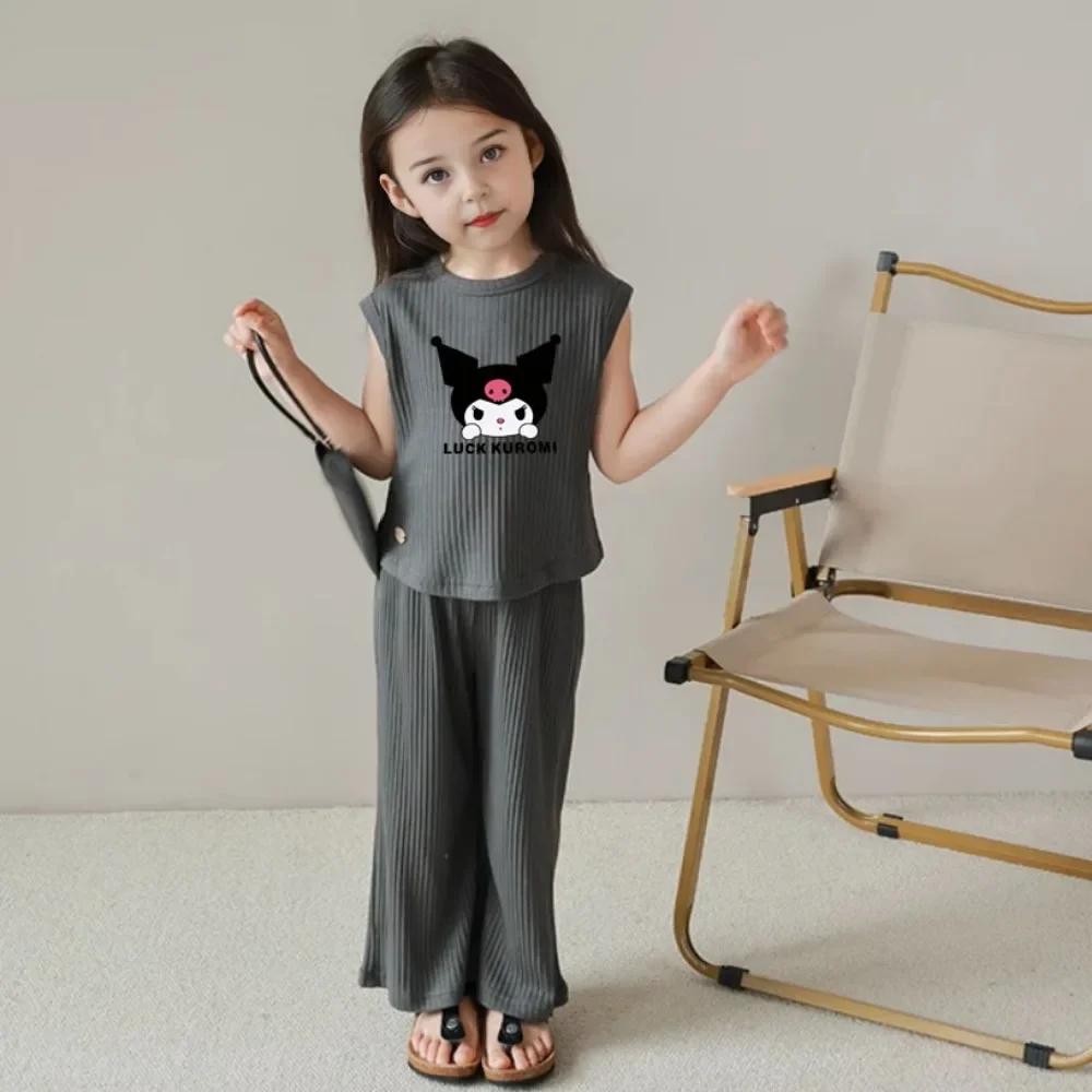 Ensemble 2 pièces été 2026 Kuromi Anime Kawaii : Débardeur et pantalon en soie glacée pour bébé, vêt