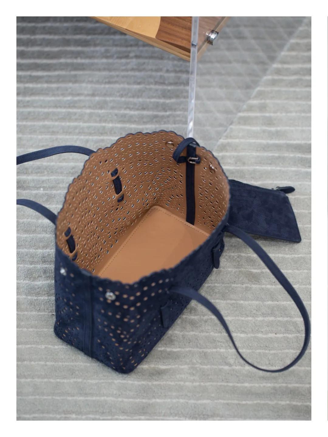 Nouveau sac de Shopping fourre-tout en cuir avancé vague évider panier rétro daim sac incliné à band
