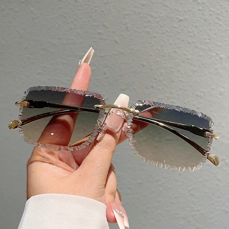 KAMMPT lunettes de soleil carrées sans monture hommes mode Vintage dégradé nuances décontractées fem