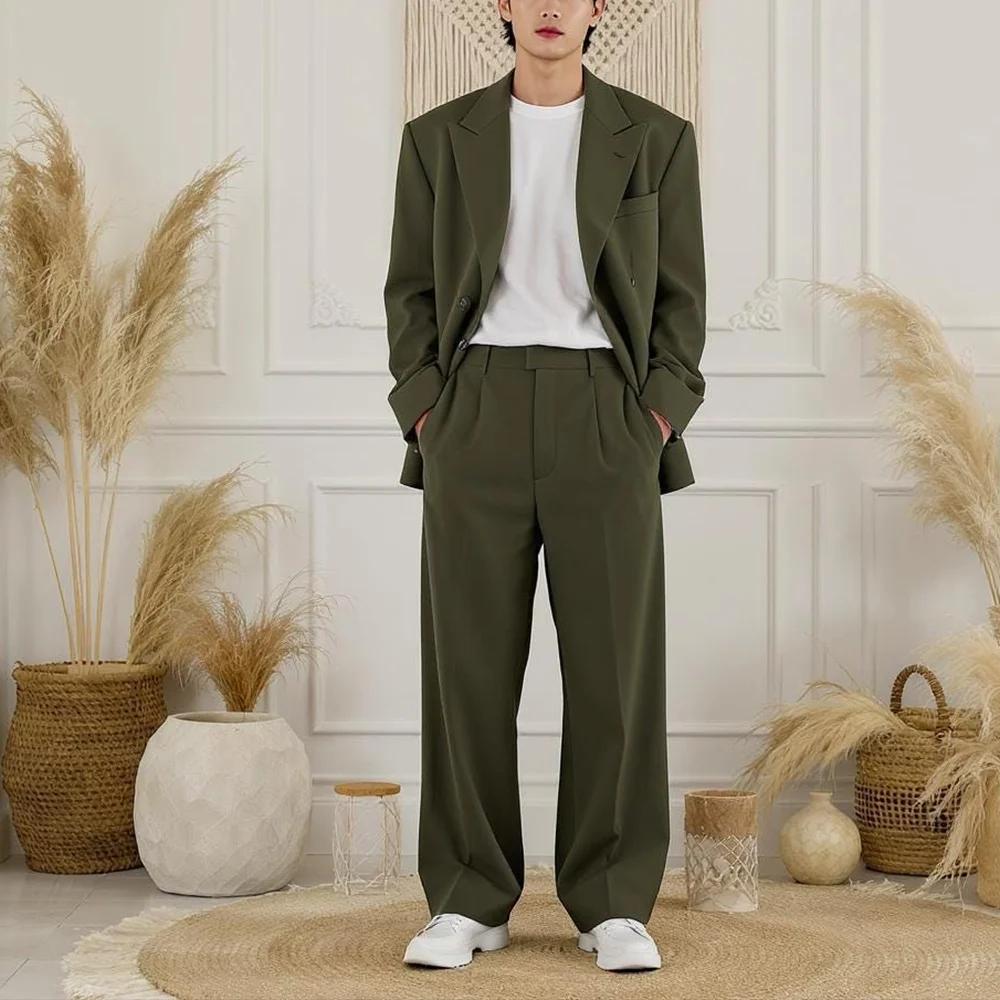 Veste et pantalon classiques à Double boutonnage pour hommes, couleur unie, coupe ample, décontracté