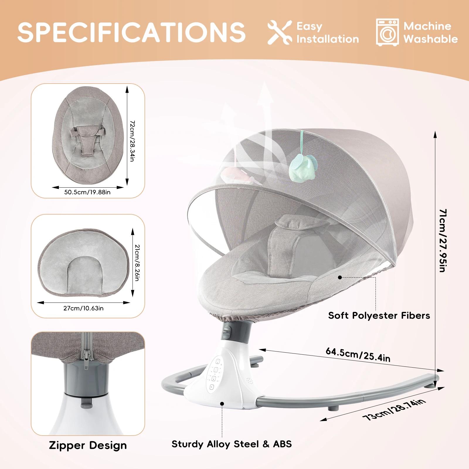 Balançoire électrique pour bébé, videurs à 4 vitesses, berceuses intégrées, fonction Bluetooth, pare
