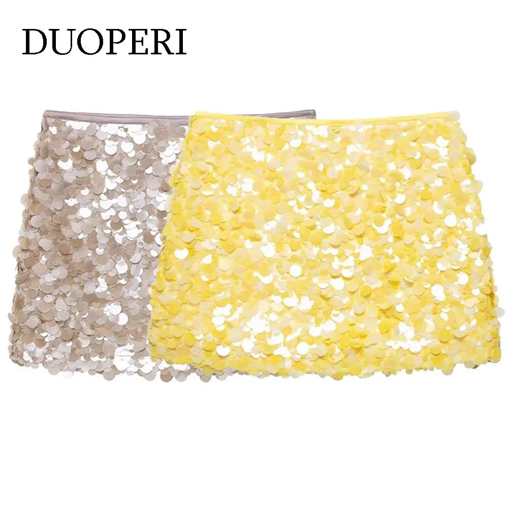 DUOPERI femmes Y2K avec paillettes solide a-ligne Mini jupe côté fermeture éclair taille haute femme