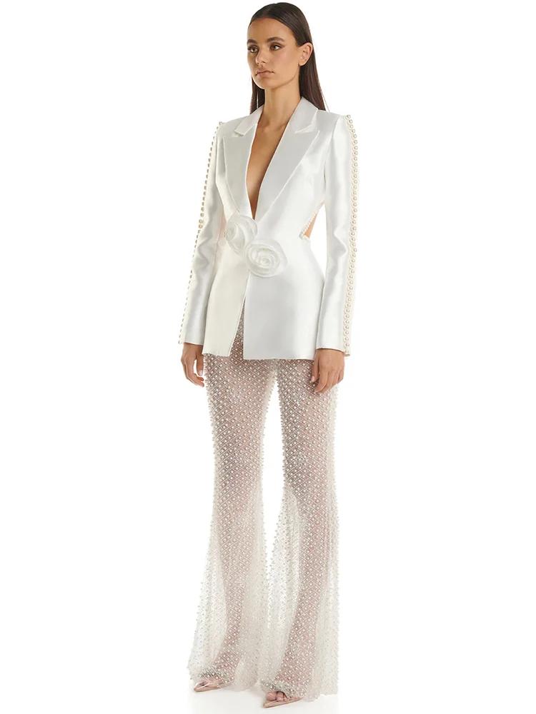 HIGH STREET Nouveauté 2026 Mode de créateur pour femme Blazer ajouré à motifs floraux, appliques et