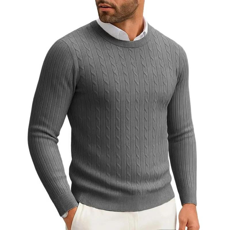 Pull tricoté à col rond pour hommes, pull à manches longues, décontracté, chaud, torsadé, à motifs,