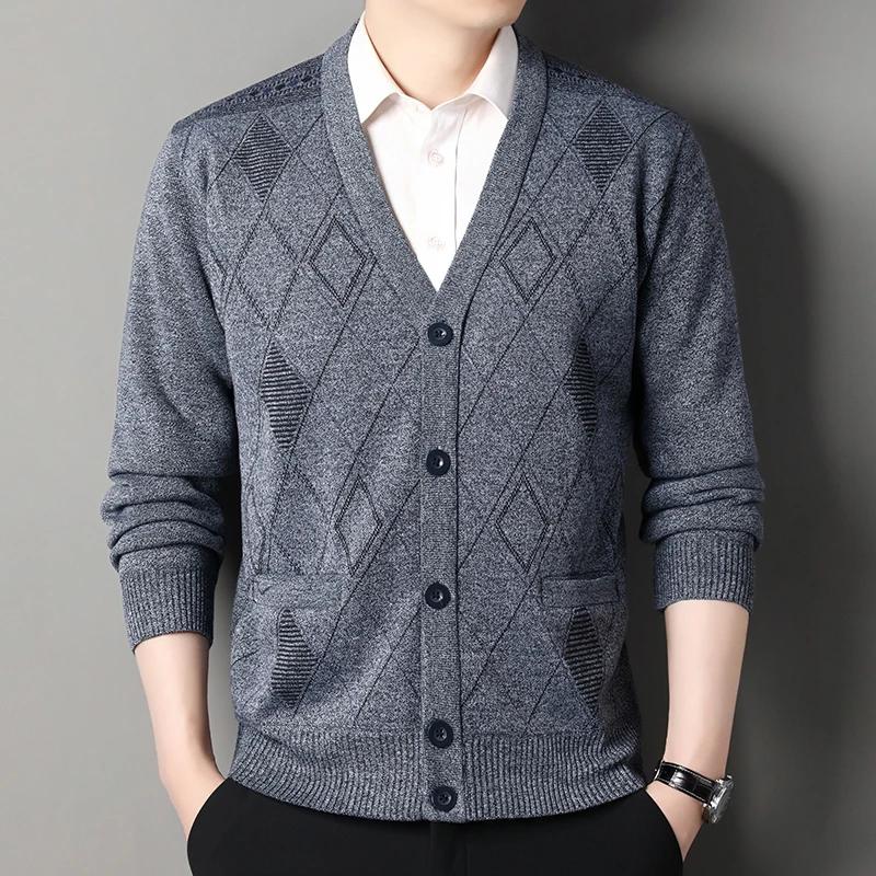 Veste Cardigan décontractée pour hommes, pull à col en v, vêtements d'automne et d'hiver pour hommes