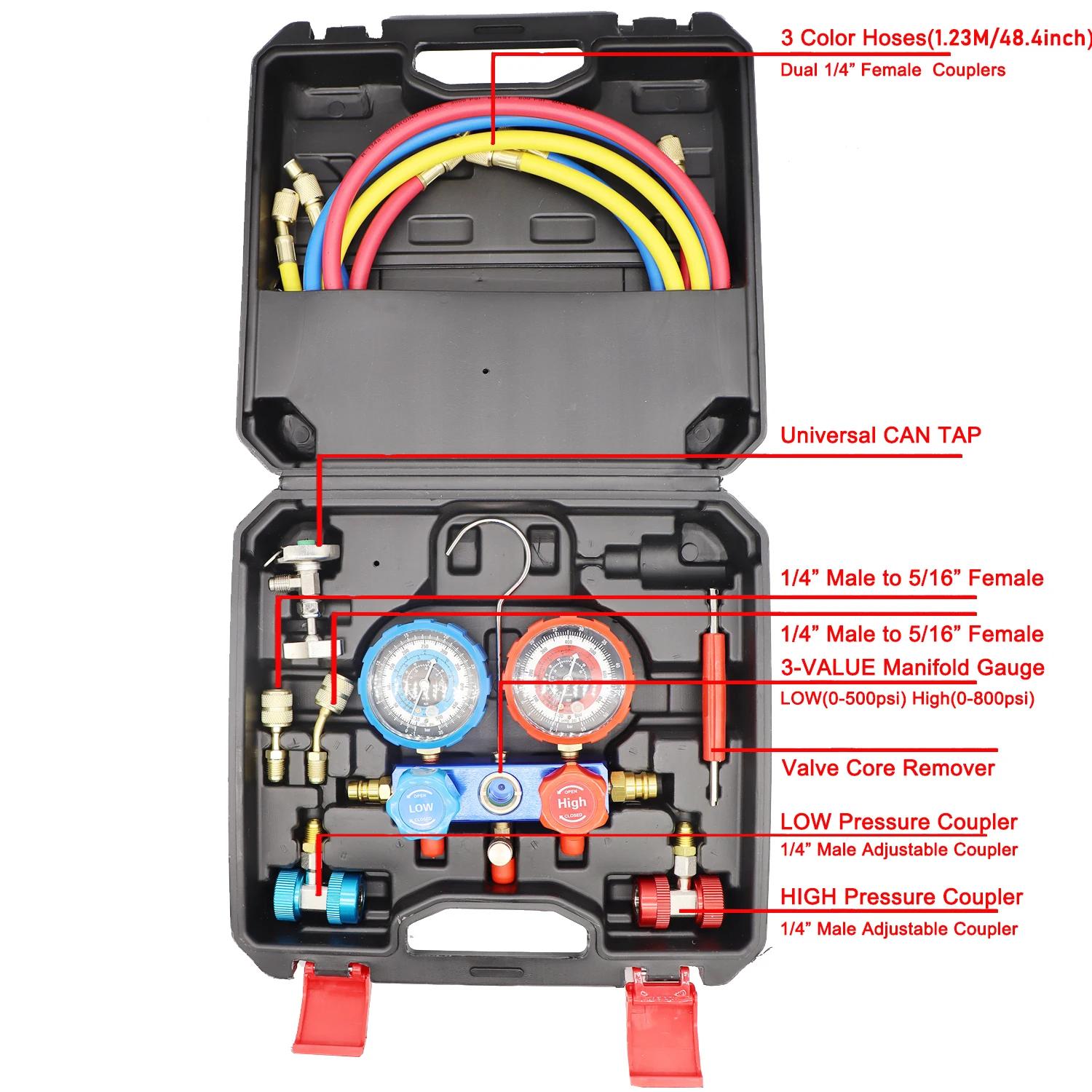 Kit de tuyau de jauge de pression de climatisation de voiture, R22 R-410A R-134a R-404A, ensemble de