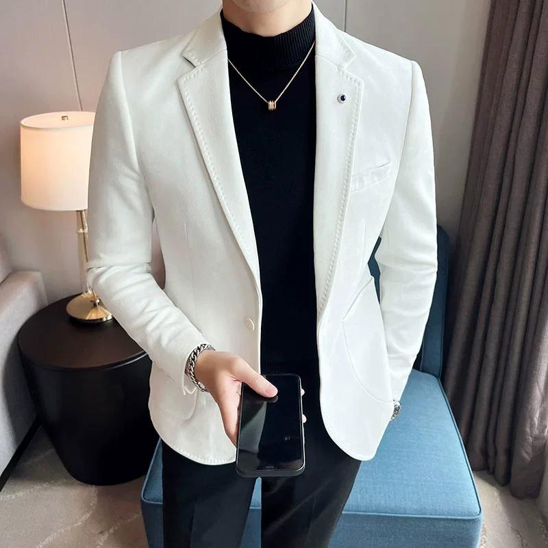 Nouvelle mode costume manteau hommes coupe ajustée peau de cerf velours élégant luxe Blazer manteau