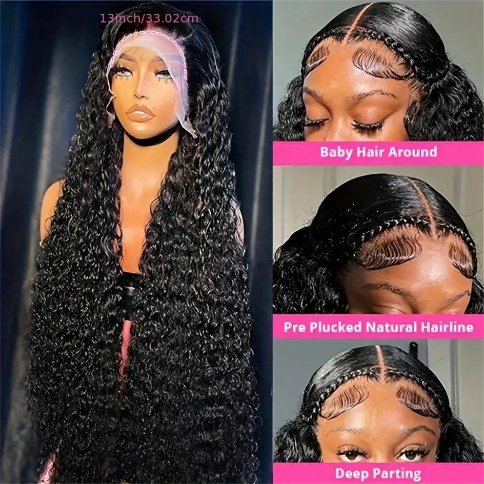Perruque Lace Front Wig Naturelle Bouclée, Cheveux Humains, Deep Wave, HD, 13x6, 13x4, 30 Pouces, po