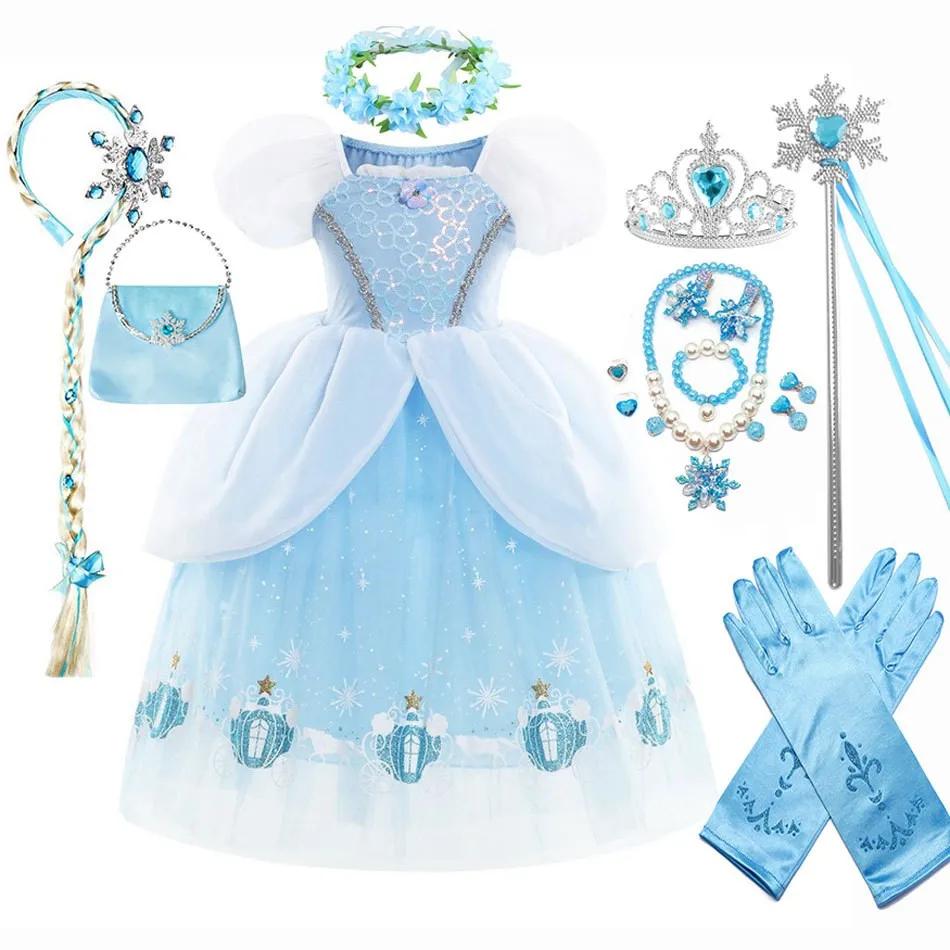 Robes de princesse Elsa pour filles, olympiques d'Halloween, reine des neiges, ensemble de vêtements