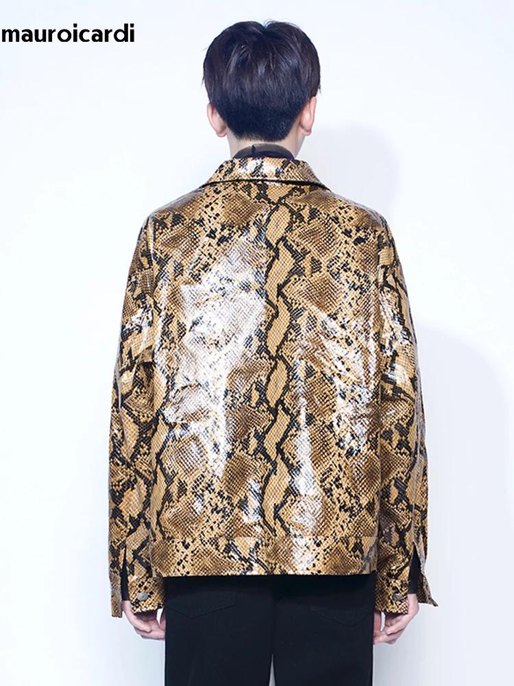 Mauroicardi printemps automne ample Cool brillant coloré peau de serpent imprimé veste en cuir Pu ho