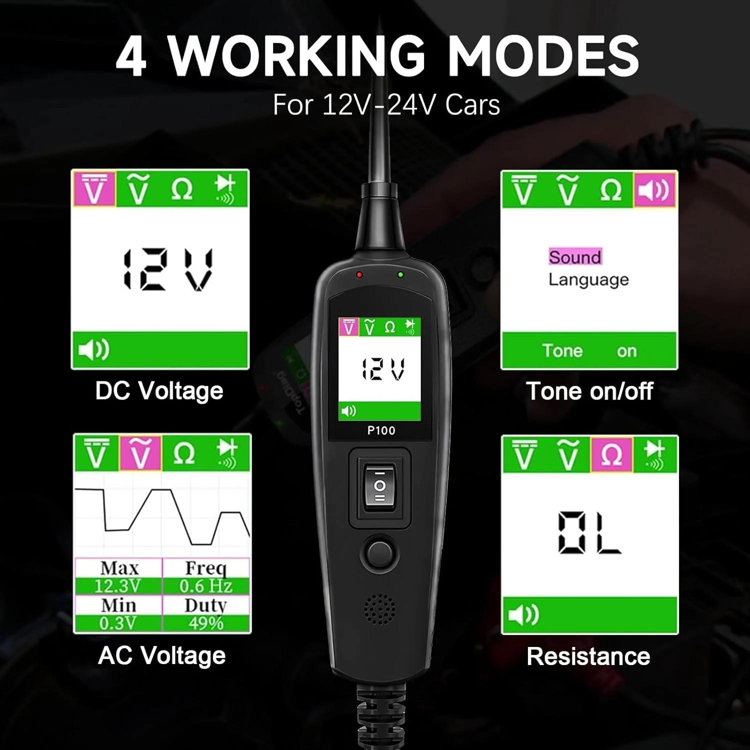 JDiag P100 – testeur de Circuit automobile, détecteur de tension de voiture, Kit de sonde de système