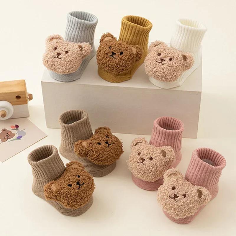 Mignon dessin animé ours bébé chaussettes pour garçon fille hiver doux coton anti-dérapant semelle n
