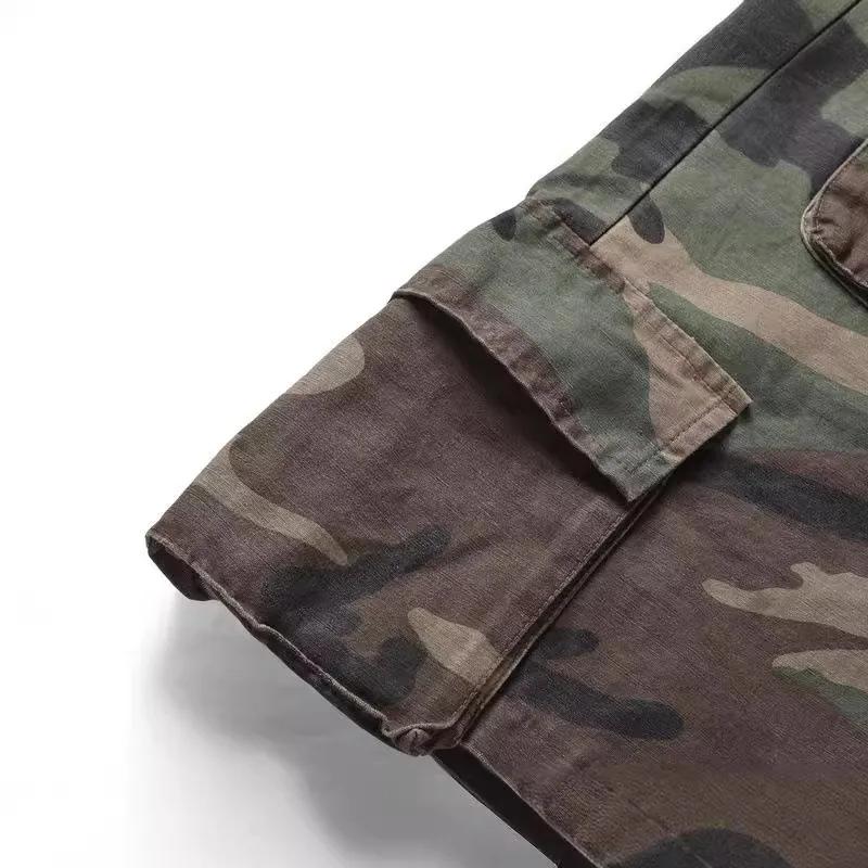 Shorts cargo camouflage pour homme, style streetwear, multi-poches, coupe oversize, avec cordon de s