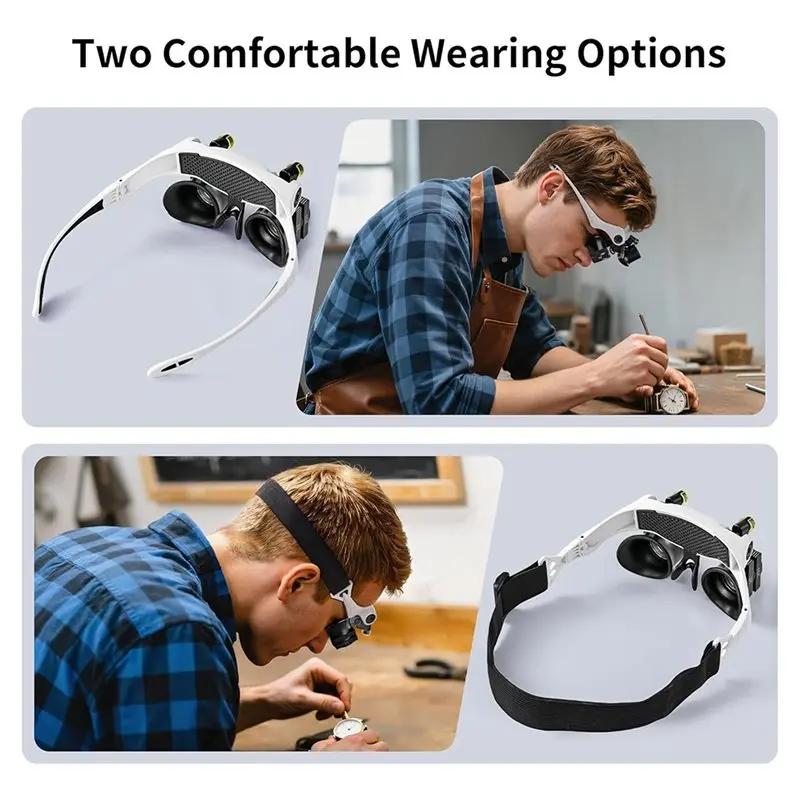 Loupes à lumière LED ABUP, loupe mains libres avec 14 lentilles interchangeables (3X, 4X, 5X, 6X, 7X