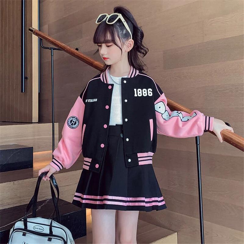 Ensemble vêtements mode filles costume baseball enfants veste jupe plissée tenue uniforme étudiant 2 pièces