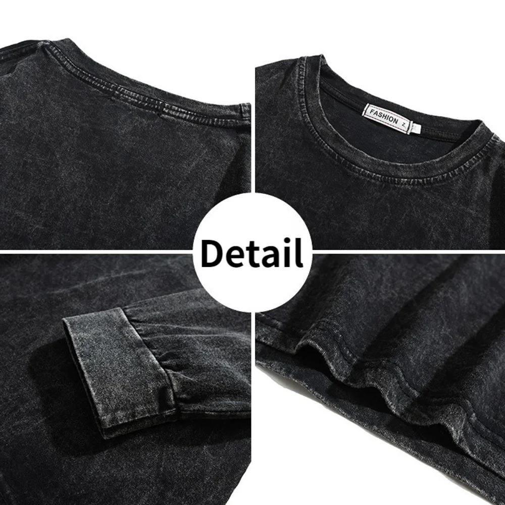 T-shirt rétro américain pour hommes et femmes, surdimensionné, ample, à manches longues, Vintage, Hi