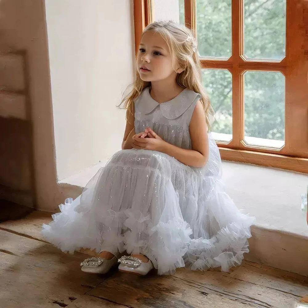 Robe de princesse en tulle à paillettes pour fille, sans manches, mignonne, pour spectacle, bal de p