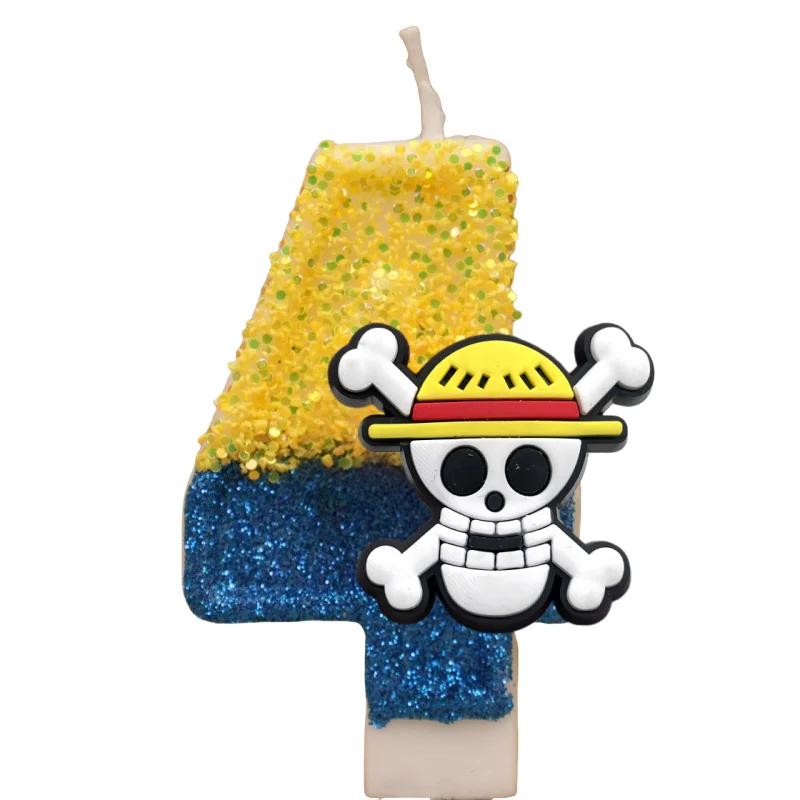 Bougies à thème une pièce, dessin animé 0-9 chiffres, figurine de gâteau, singe D.Luffy, décoration