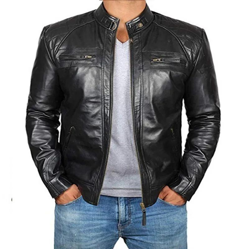 2024 nouveau printemps et automne hommes mode beau manteau en cuir col montant Punk moto veste en cu