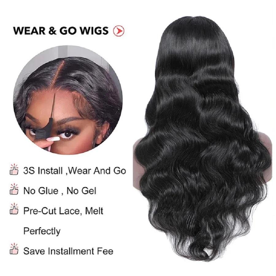 Perruque de Cheveux Humains Ondulés Pré-Customisés, Fermeture Transparente, Prêt à vitation et Go, s